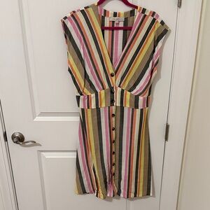 LOFT Multicolor Striped Button-Down Mini Dress